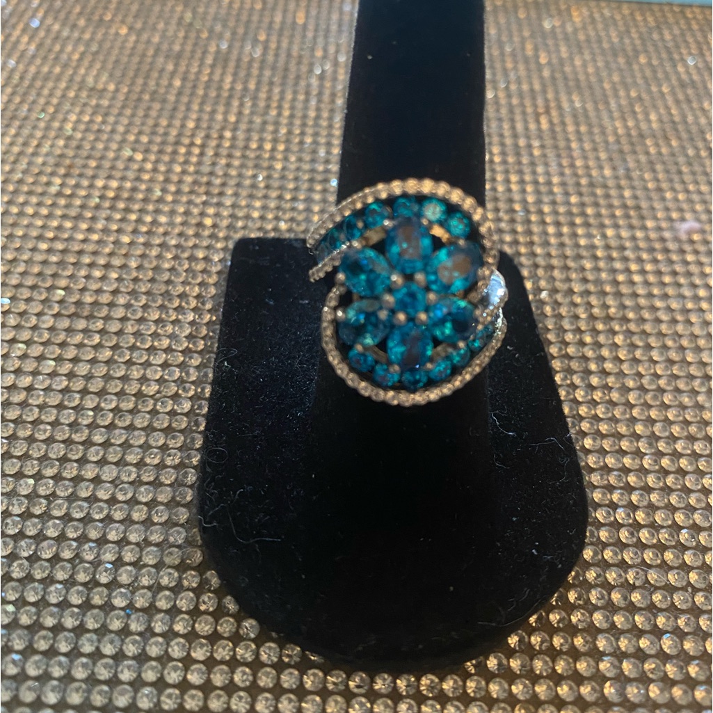 Jtv Bella Luce Esotica Sterling Silver Neon Aqua Blue Apatite Cluster Ring 55$